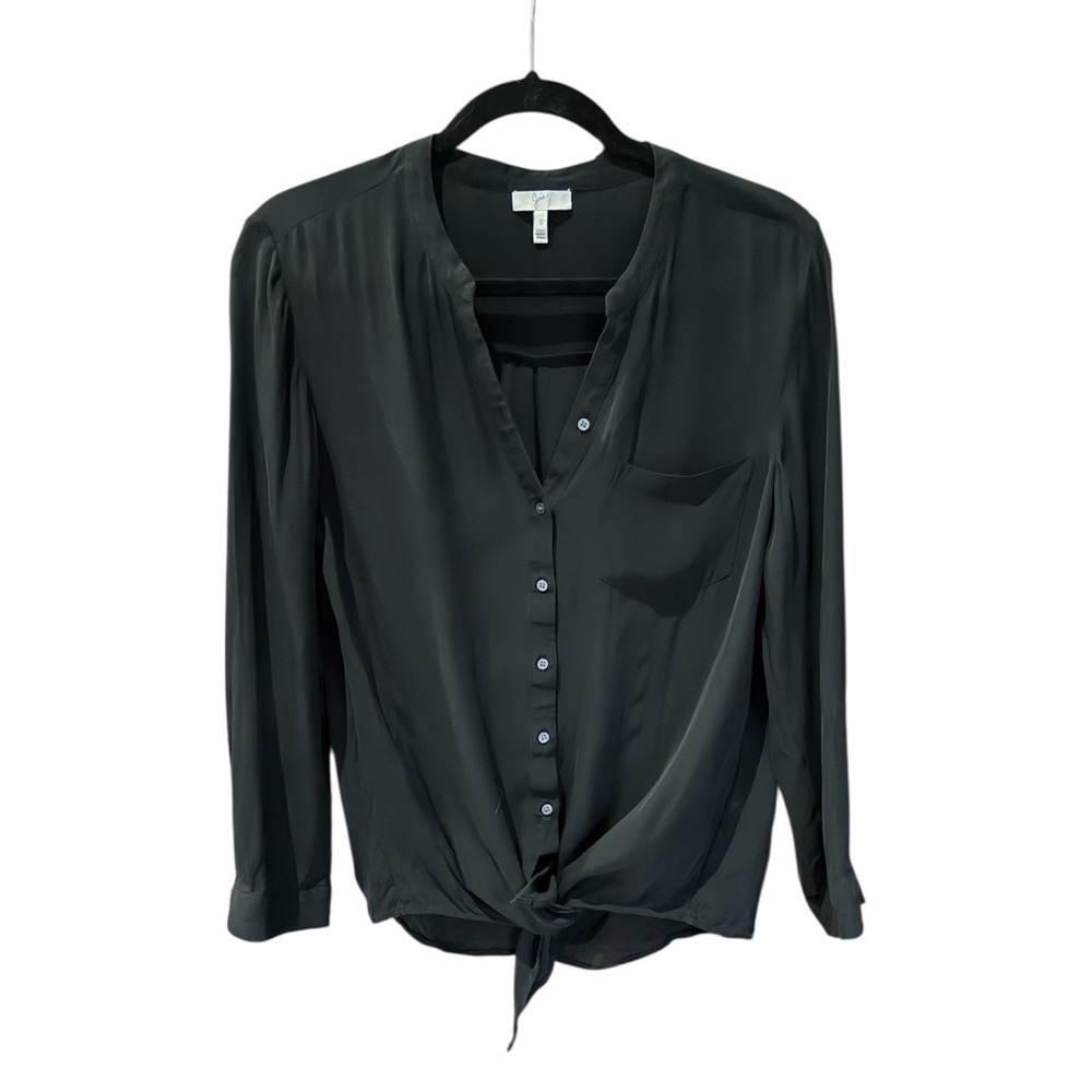 JOIE 100%‎ Silk Black Long Sleeve Tie Front Blouse S